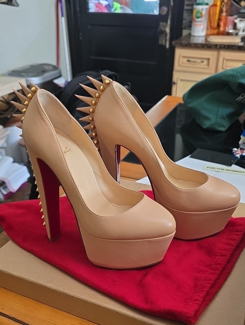Christian Louboutin Heels Nude Gold Spikes